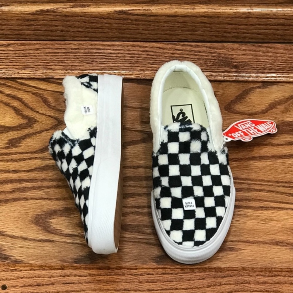 Vans Classic Slip‎ On Sherpa Checkerboard Blanc Shoes - Picture 4 of 8